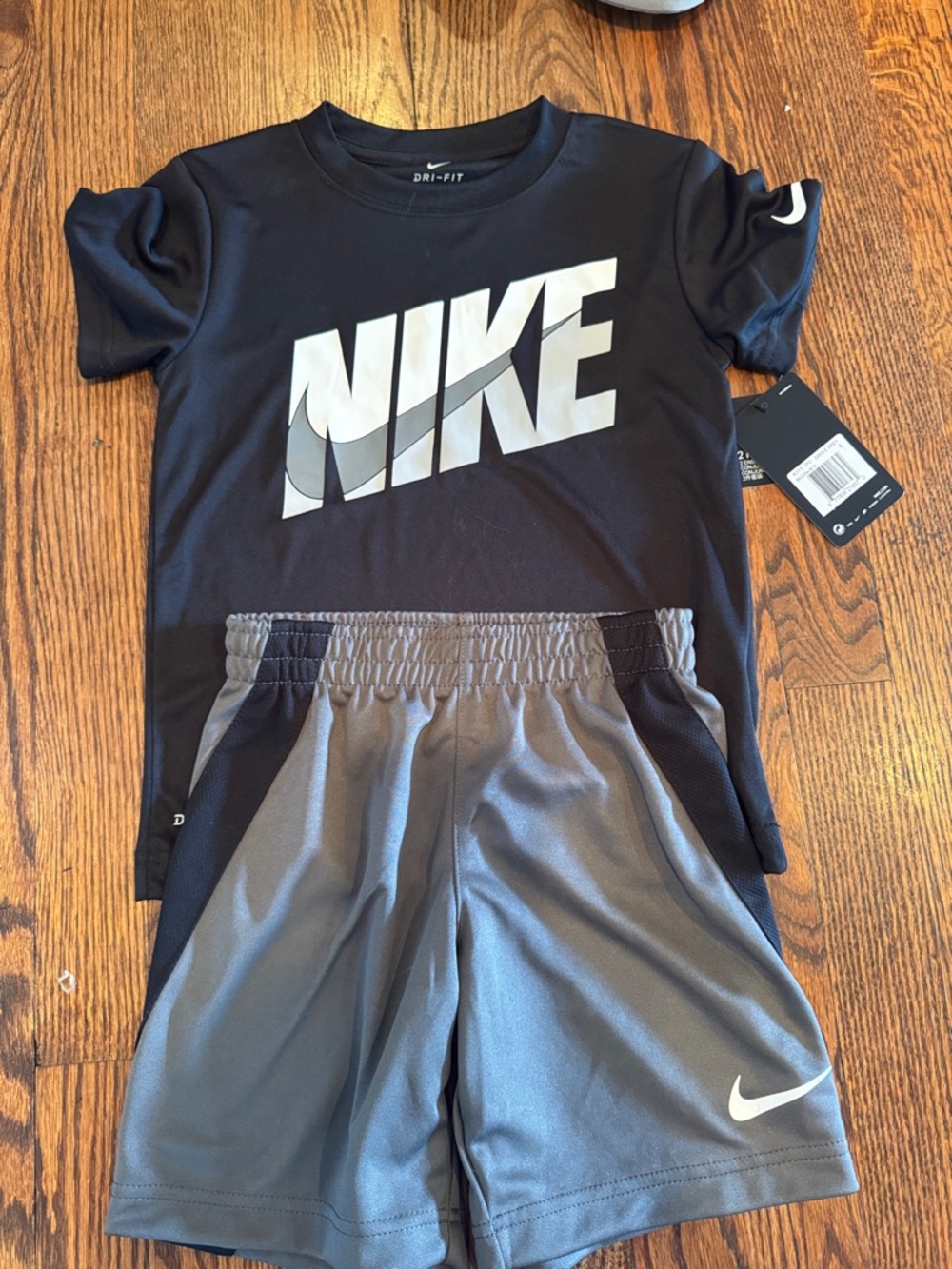 Nike Black Tee and Gray Athletic Shorts Kids Set